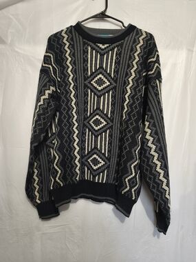 Vintage Botany 500 Black & Cream Striped Knit Sweater